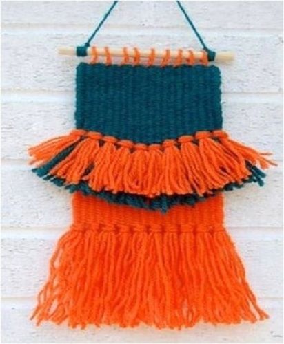 Orange And Blue Twin Colored Plain Thread Macrame Wall Hanging For Home Decoration Uses