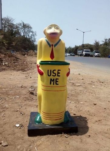 Yellow Monkey Shape Outdoor Frp Dustbin For Park, Playground, Public Places Application: Park