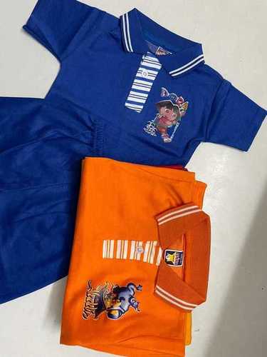 Kids Collar Top and Shorts Set - 100% Cotton Customized Sizes | Dark Blue and Orange Anti-UV Cool Pass Quick Dry Short Sleeves