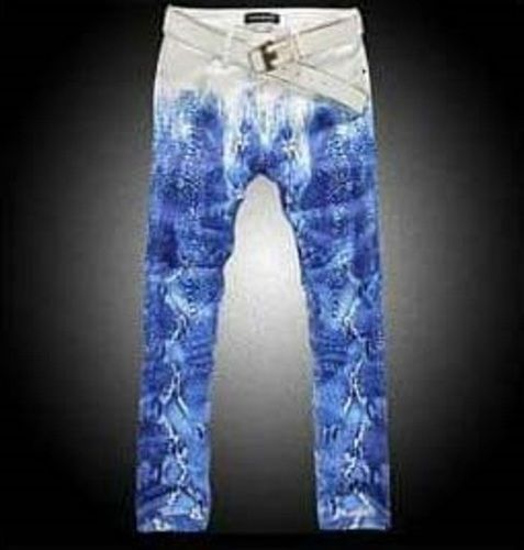 Ladies Blue And White Regular Fit Skin Friendly Printed Fancy Jeans