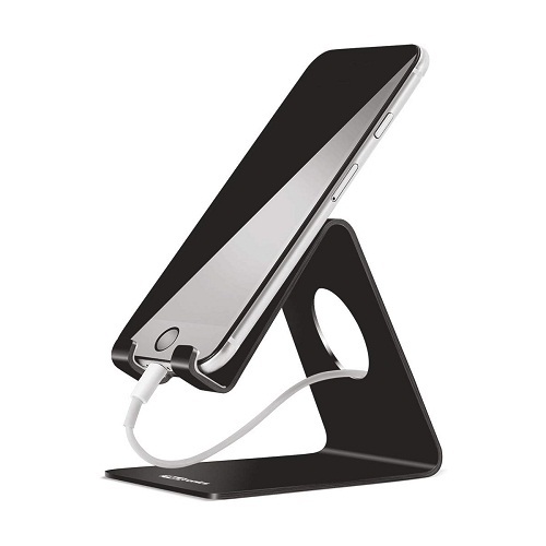Portronics Modesk Por-122 Universal Mobile Holder (Black Colour) - Aluminum + ABS Body, Up To 7 Inches, Rotatable Design, Antiskid Silicone Cushions