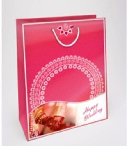 Pink Wedding Design Gloss On White Paper Bag With Twisted Rope Handle