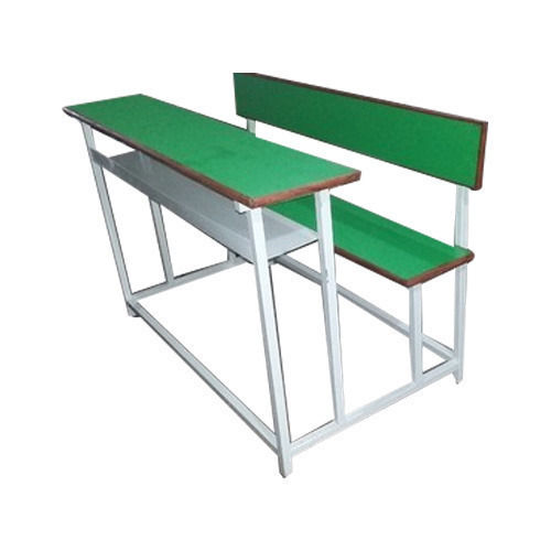 3 Seater 47 Inches Size Green Color Mild Steel and Plywood With Laminate Benches And Desk