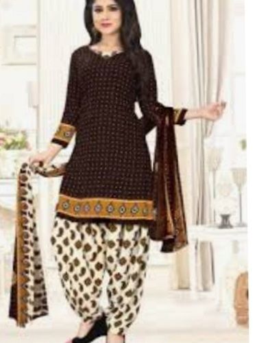 Indian Brown And White Colour Full Sleeve Cotton Fabric Printed Salwar Suits