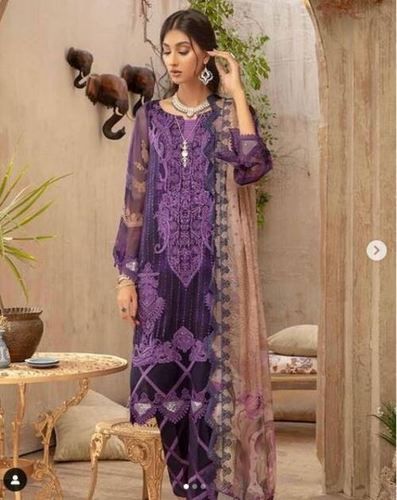 Colorfastness Smooth Texture Ladies Purple Cotton Embroidered Work Salwar Suit