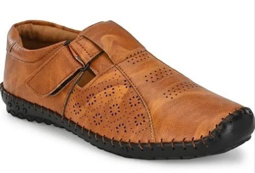 Breathable Mens Brown Color Leather Casual Sandals With Velcro(Ethnic And Casual Wear)