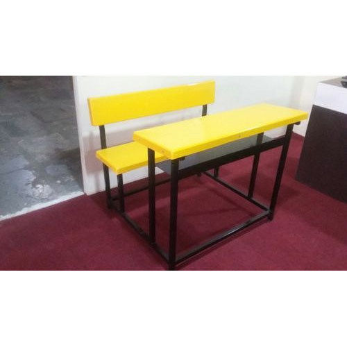 2 Seater 36 Inches Size Glass Fiber With Mild Steel Yellow Benches And Desk