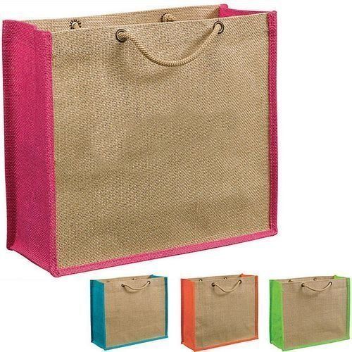 Light Weight And Very Spacious, Jute Brown And Pink Promotional Bag