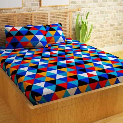 Machine Made Multicolor Printed Cotton Bedsheet For Home And Hotel Size: Full