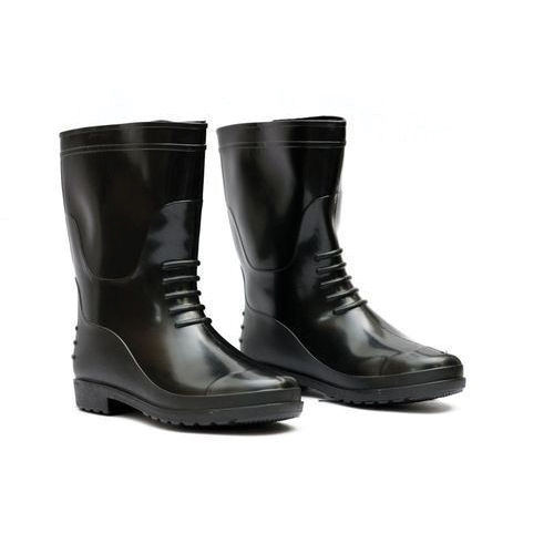 Mens Heat Resistant Lightweighted Black Synthetic Leather Safety Gumboot