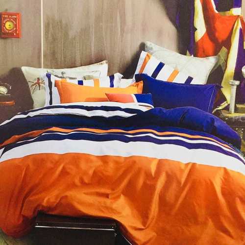 Orange, White And Blue Colour Cotton Double Bed Sheets