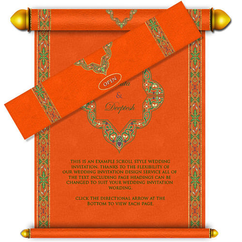 Orange Designer Wedding Invitation Card(130mm X 130mm)