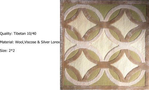 Wool, Viscose, Silver Lorex Rectangular Brown Hand Knotted Tibetan Carpets For Home