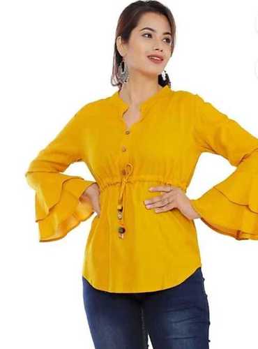 Designer and Fancy Yellow Color Plain Cotton Party Wear Ladies Top