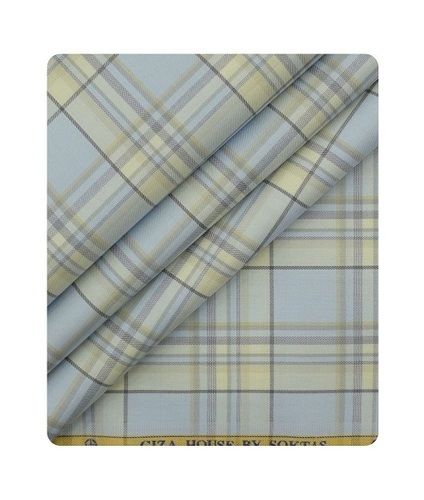 Sky Blue Men Giza 100% Cotton Checks Shirting Fabric (Sky Blue)