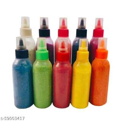 Multicolored Rangoli Color Powder Bottle For Indian Festivals And Marriages, 10 Colors 