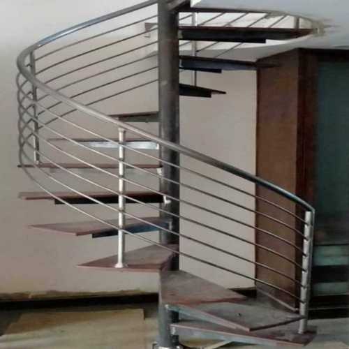 Silver Stainless Steel Spiral Staircase Railing For Home And Villas