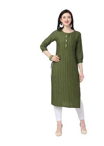 100% Cotton Green Formal Wear Designer Ladies Knee Length Kurti Bust Size: 32 Inch (In)