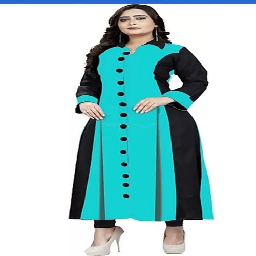 100% Pure Cotton Sky Blue And Black Designer Stylish Ladies Kurti Bust Size: 32 Inch (In)