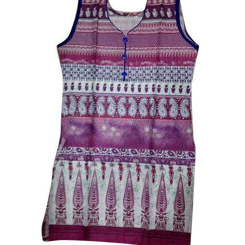 Anti Wrinkle And Comfortable Casual Wear Printed Sleeveless Cotton Kurti For Ladies