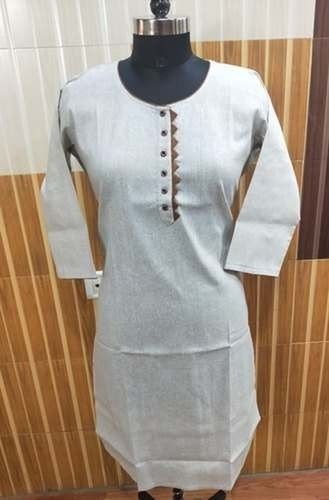 Casual Wear, Party Wear White Colour Round Neck 3/4th Sleeve Cotton Kurti For Ladies