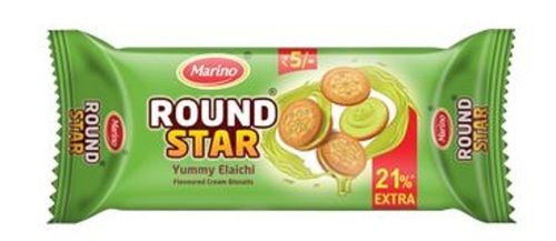 Round Star Yummy Elaichi 100% Vegetarian Smooth Cream Biscuit For All Age Group
