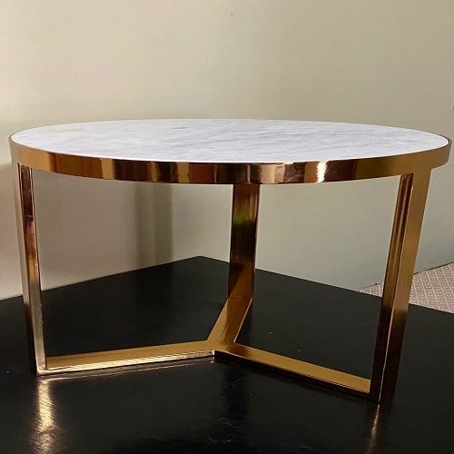 Painted White Marble Coffee Table Round Tea Table Modern Side Tables Sofa Table With Brass Metal 