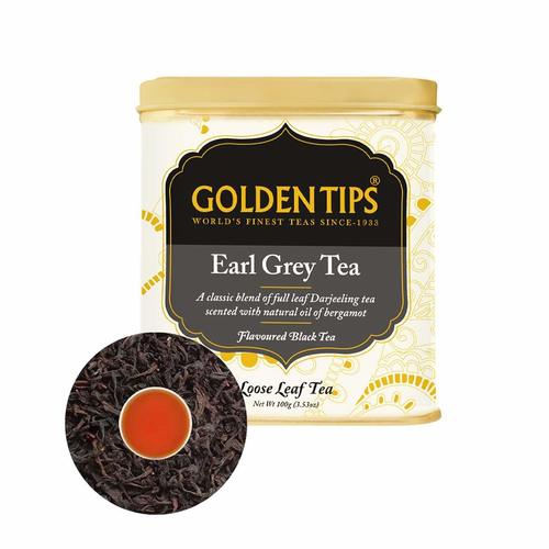 Golden Tips Loose Leaves Earl Grey Black Tea with 100 Gm Tin Can Pack