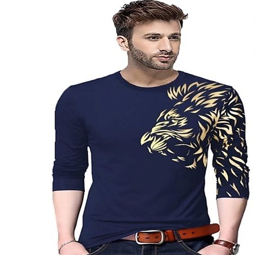 Mens Pure Cotton Full Sleeves Navy Blue T Shirts With Design Able Pattern Age Group: Customize