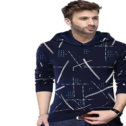 Mens Stylish Navy Blue Full Sleeves Printed T Shirt With Hoodie Style Age Group: Customize