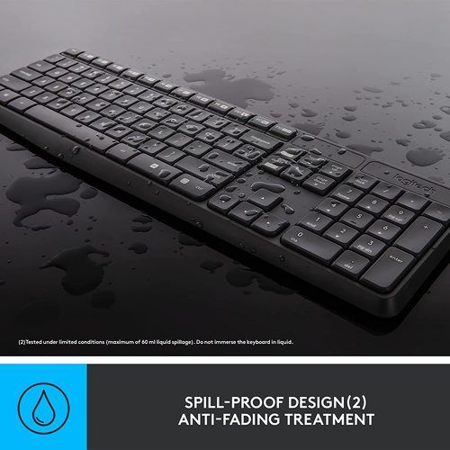 Black Mk235 Wireless Full Size Computer Keyboard With Usb With 15 Shortcut Keys