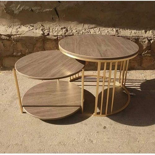 Oak Wooden And Brass Material Round Shape Modern Designer Coffee Table