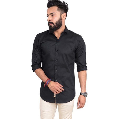 Comfortable And Breathable Mens 100% Pure Cotton Party Wear Black Shirts Collar Style: Spread