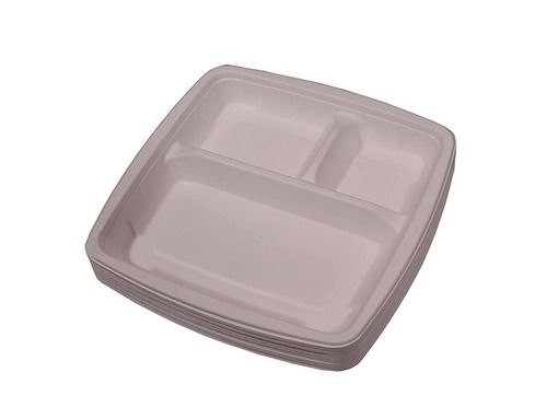 Gray Eco Friendly Light Weight Three Compartment Rectangular Disposable Paper Plate