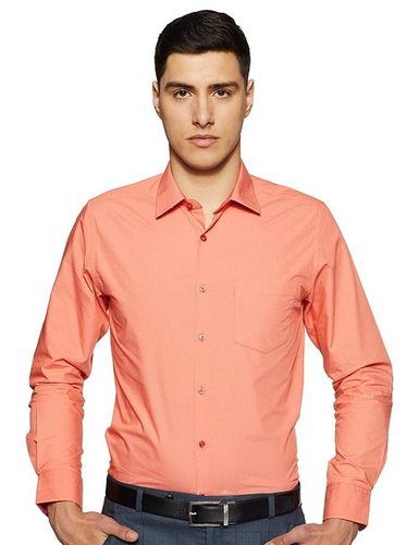 Mens 100% Cotton Full Sleeves Peach Formal Shirts With Spread Collar Style Collar Style: Classic