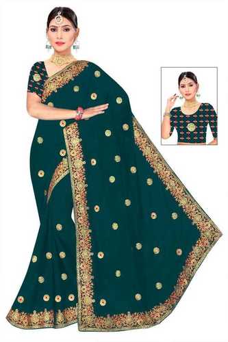 New Design Vichitra Silk Embroidered Saree With 5.5 Meter Length And 0.80 Meter Blouse Piece