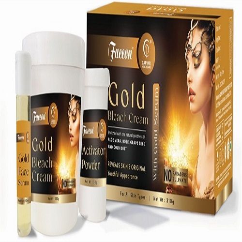 Faceon Gold Bleach Natural Cream With Activator Powder, Net Weight 310g