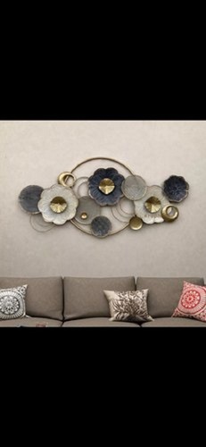 Multicolor Metal Wall Decor - 46" X 28", Quality Steel, Multi-Color Design, Avant-Garde Artistic Expression, Folk Art Theme, Clean Lines, Dazzling Gold Edging, Unique Blue Burnt Detailing