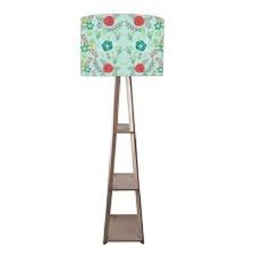 Multi 100% Wooden Tripod Floor Lamp With Shelves For Living Room Standing Light For Bedroom With Shelf Printed Fabric Shade