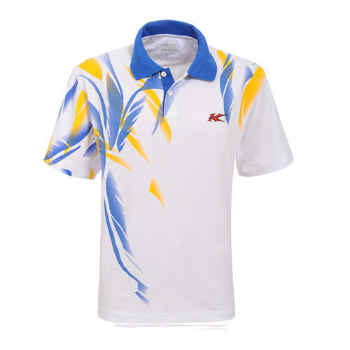 Mens White Colour Printed Sports Cotton Polo T-Shirt