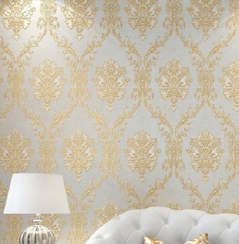 Golden Non Woven Bedroom Wallpaper For Home, Hotel Size 5 Meter, Thickness 10Mm