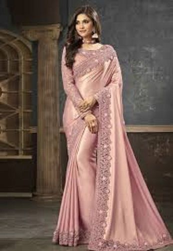 Light Pink  Embroidery Work In Boarder Comfortable Ladies Saree For Party Wear, Festival Wear