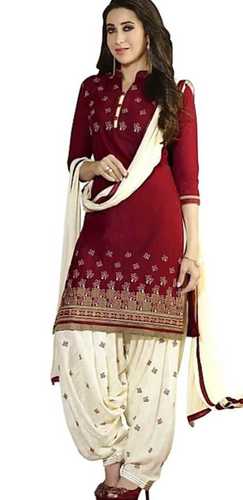 Indian  Red And White Color 100% Cotton Fabric Ladies Salwar Suit, Easy To Wear, Comfortable, And Slow To Dry