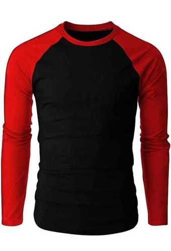 Round Neck Full Sleeves Red And Black Color Mens Casual Wear T-shirt