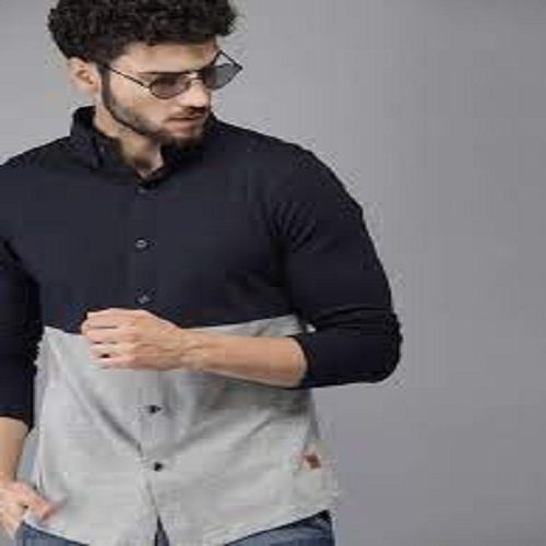 100% Cotton Fabric Black And Grey Color Mens Shirts With Full Sleeves Age Group: Customize