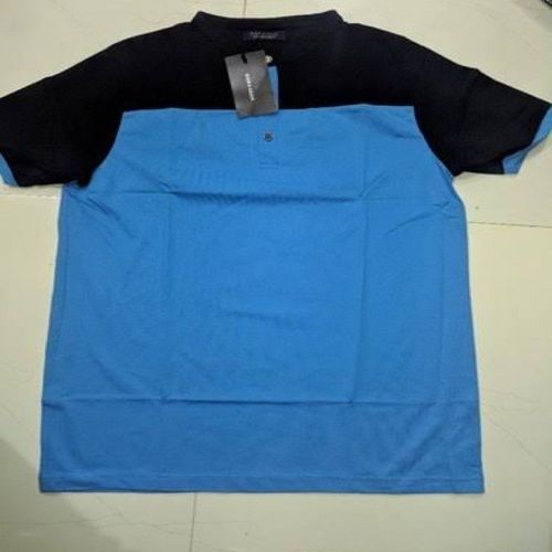 Casual Wear Half Sleeves Regular Fit Black And Sky Blue Cotton T-Shirt For Mens