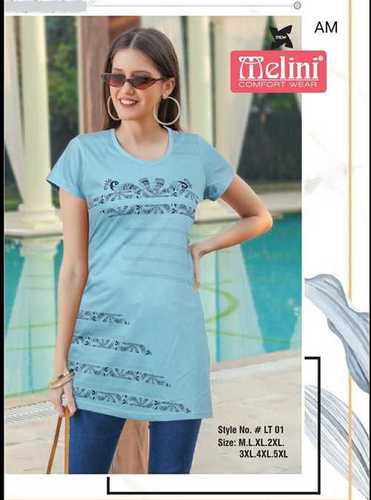 Eco Friendly Lightweight Easy To Wear Sky Blue O Neck Cotton Long Girls Casual T Shirt Age Group: 15-70