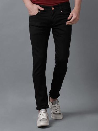 Five Pockets Straight Fit Comfortable Mens Black Washed Low Rise Straight Denim Jeans - Cotton 98% & Elastane 2% Black Color Breathable & Machine Washable