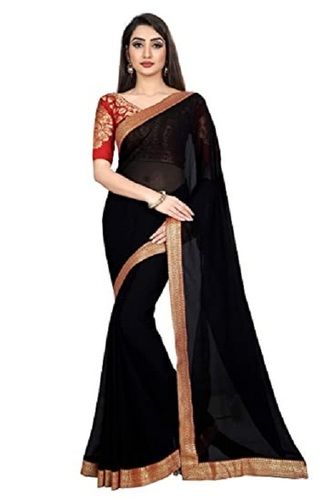 Buy ROYAL COUTURE Women's Faux Georgette Saree With Unstitched Blouse Piece  (Black) at