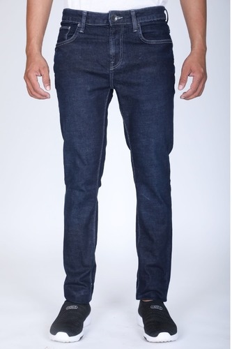 Shrink Resistant And Robust Buttons Mens Dark Blue Washed Low Rise Straight Denim Jeans - 70% Cotton, 32 Waist, Breathable, Stretchy Fabric, Machine Washable